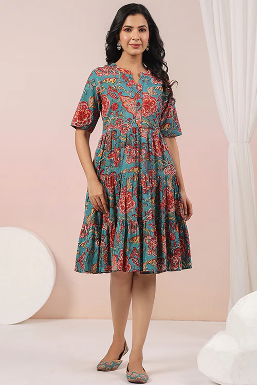 Shuddhi Green And Red Tier Dress - Image 6