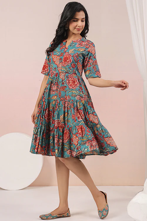 Shuddhi Green And Red Tier Dress - Image 7