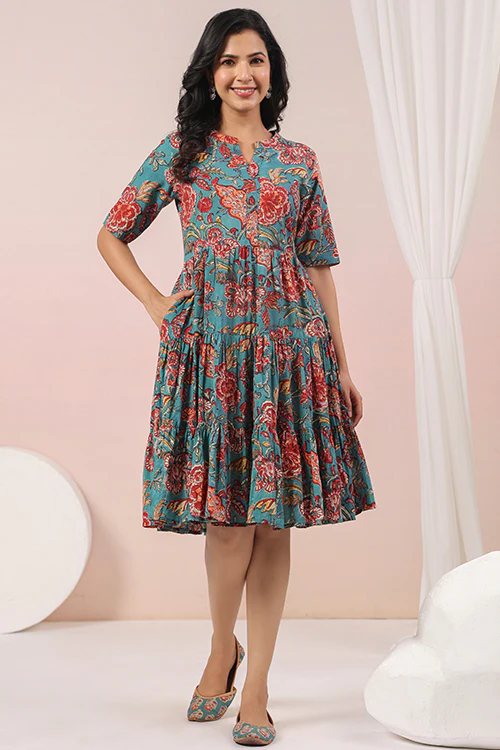 Shuddhi Green And Red Tier Dress - Image 8