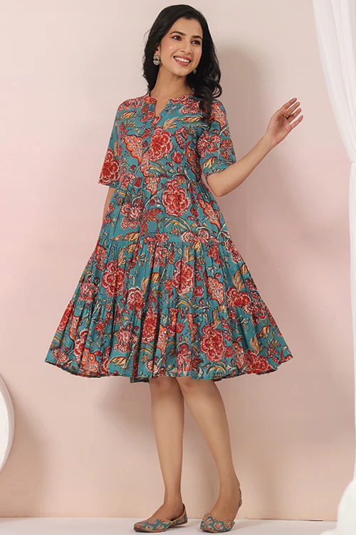Shuddhi Green And Red Tier Dress - Image 9