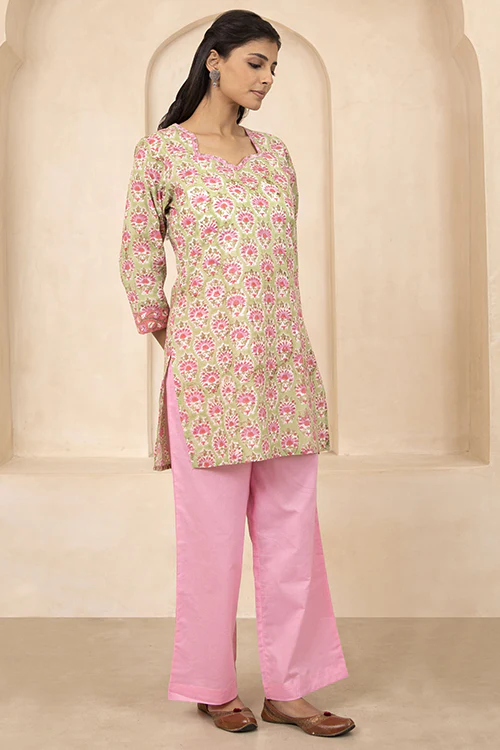 Shuddhi Green Handblock Printed Short Kurti - Image 5