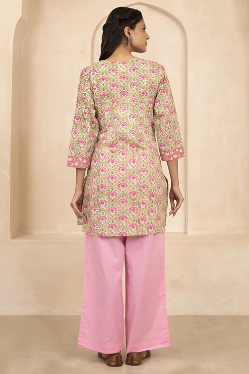 Shuddhi Green Handblock Printed Short Kurti - Image 6