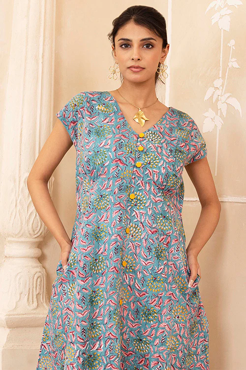 Shuddhi Hand Block printed Blue Dress - Image 2
