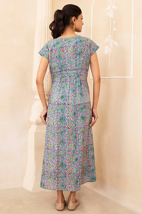 Shuddhi Hand Block printed Blue Dress - Image 4