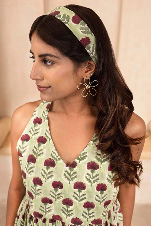 Shuddhi Hand Block printed Mint Green Halter Neck Dress - Image 4