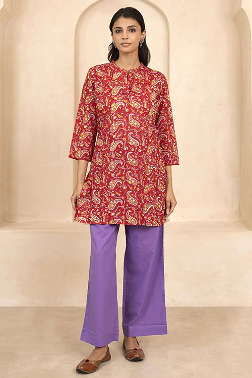 Shuddhi Red Handblock Printed Short Kurti - Image 2