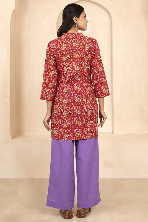 Shuddhi Red Handblock Printed Short Kurti - Image 3