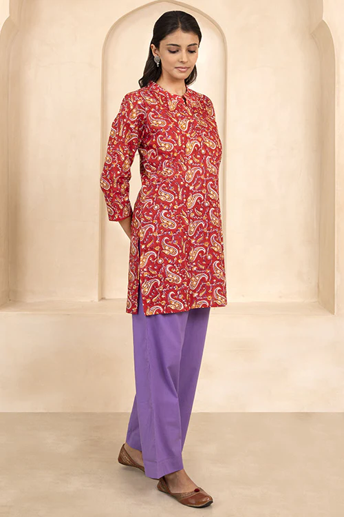 Shuddhi Red Handblock Printed Short Kurti - Image 5