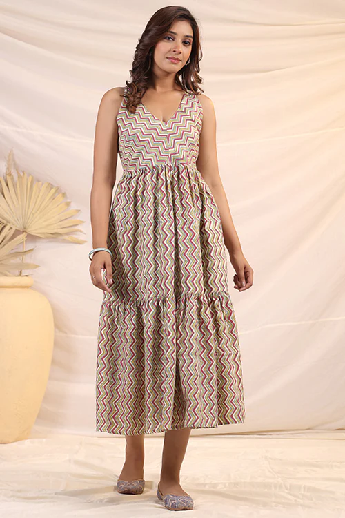 Shuddhi Maroon And Green Tier Dress