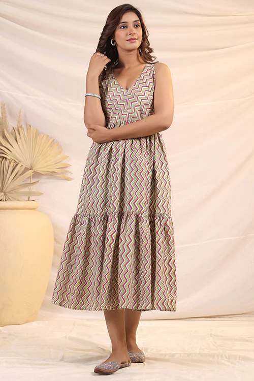 Shuddhi Maroon And Green Tier Dress - Image 4