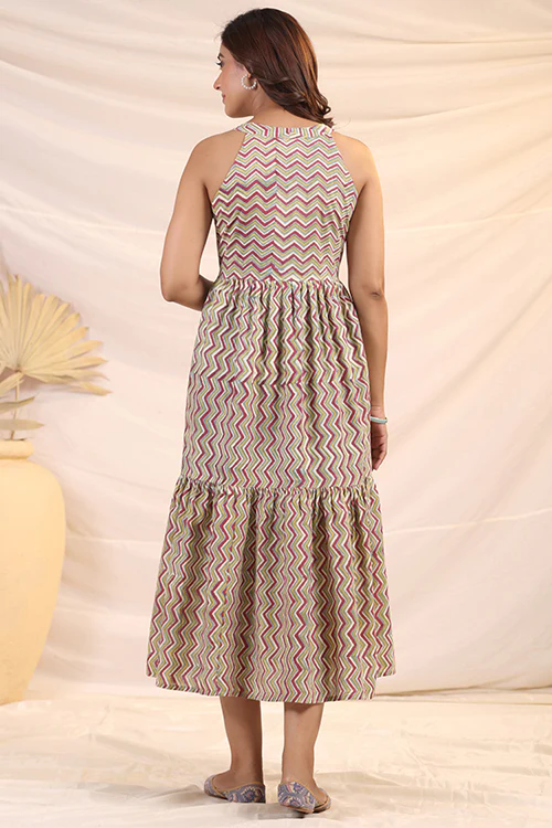 Shuddhi Maroon And Green Tier Dress - Image 5