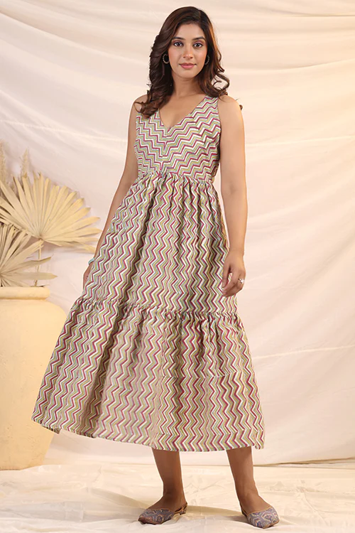 Shuddhi Maroon And Green Tier Dress - Image 6