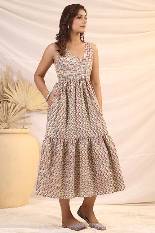 Shuddhi Maroon And Green Tier Dress - Image 7