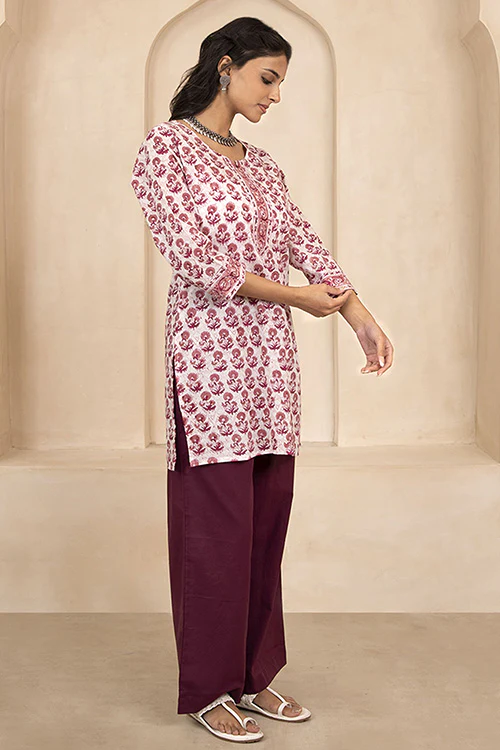 Shuddhi Mauve and Magenta Handblock Printed Short Kurti - Image 3