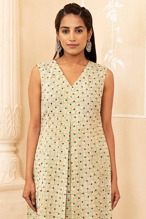 Shuddhi Mint and Beige Pleated Dress - Image 2