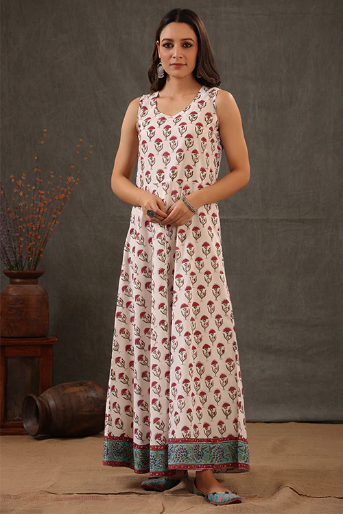 Shuddhi Mint Green And Scarlet Red Double Layered Dress - Image 6