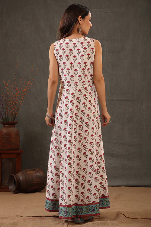 Shuddhi Mint Green And Scarlet Red Double Layered Dress - Image 7