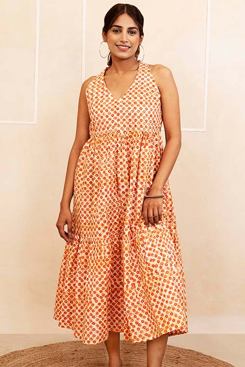 Shuddhi Mustard and Maroon Halter Neck Dress - Image 3