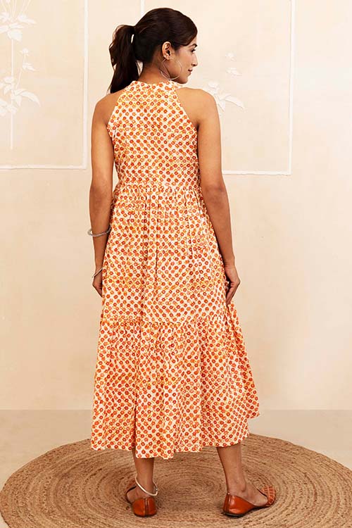 Shuddhi Mustard and Maroon Halter Neck Dress - Image 4