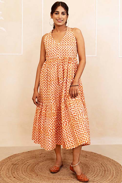 Shuddhi Mustard and Maroon Halter Neck Dress - Image 5