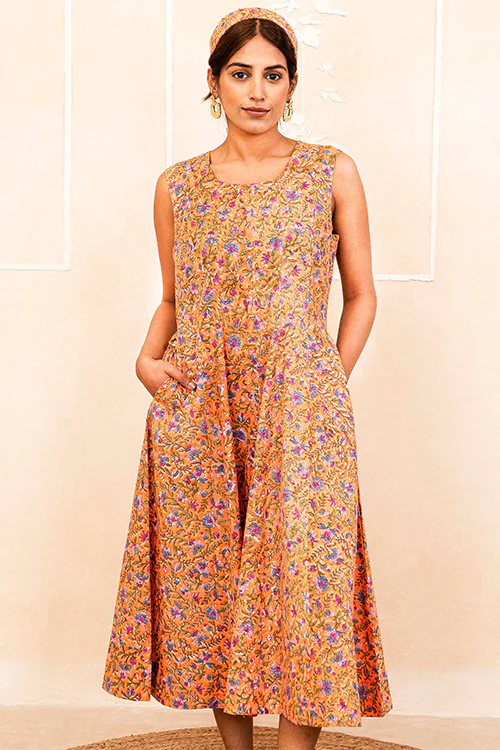 Shuddhi Orange Handblock Dress