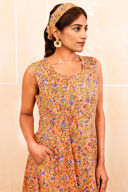 Shuddhi Orange Handblock Dress - Image 2