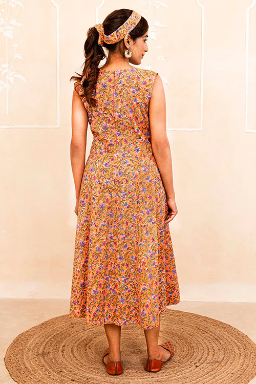Shuddhi Orange Handblock Dress - Image 3