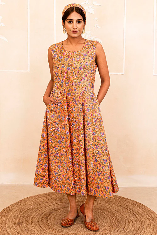 Shuddhi Orange Handblock Dress - Image 4