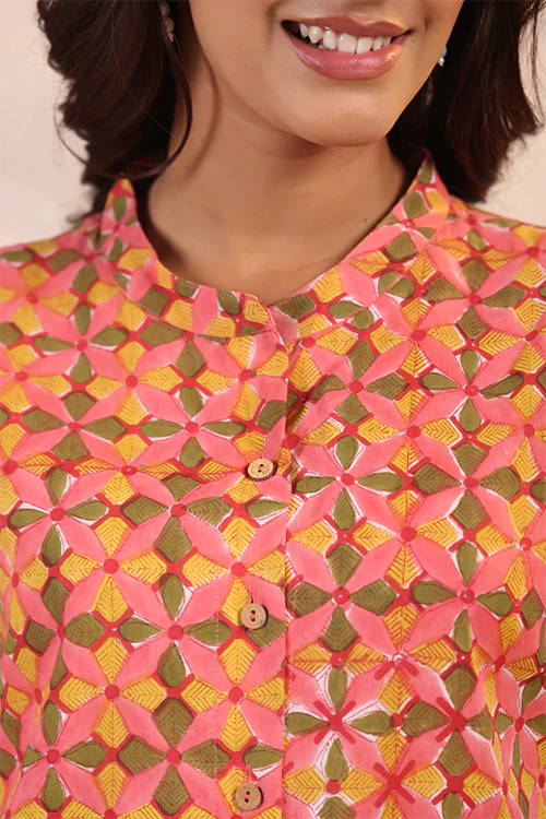 Shuddhi Peach And Yellow Shirt - Image 3