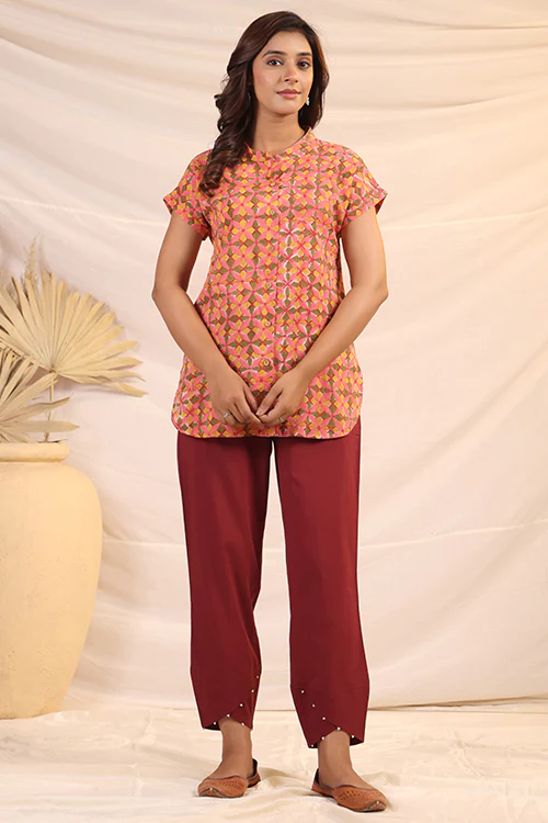 Shuddhi Peach And Yellow Shirt - Image 4