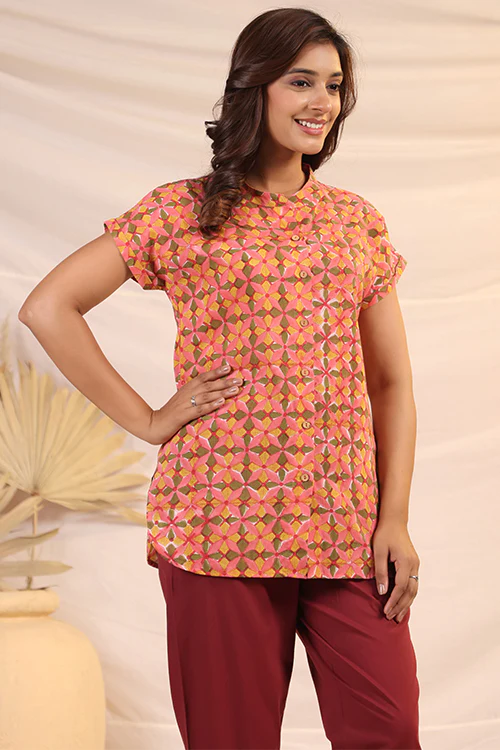 Shuddhi Peach And Yellow Shirt - Image 6