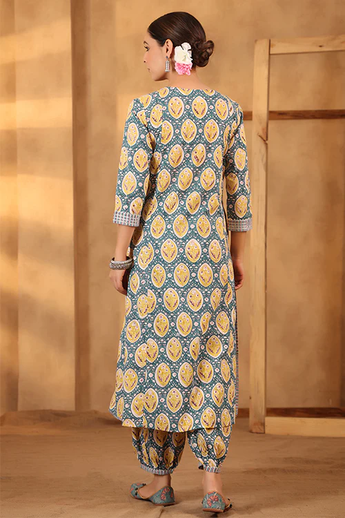 Shuddhi Pine Green And Lemin Yellow Kurta Pant Set - Image 7