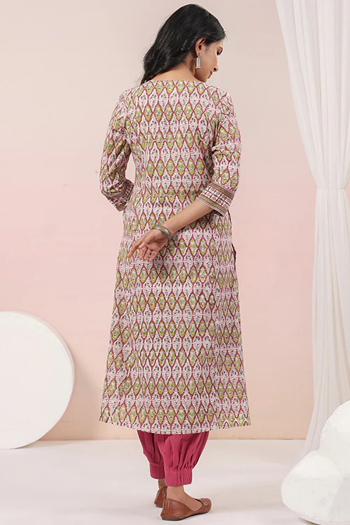 Shuddhi  Pink And Green A Line Kurta - Image 4