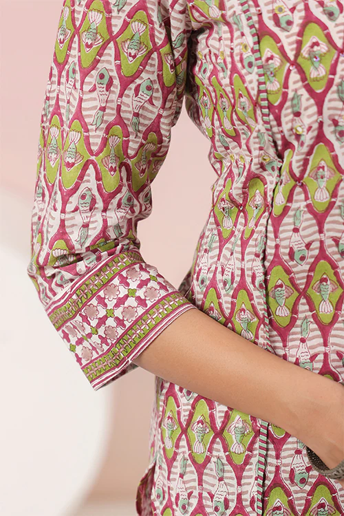 Shuddhi  Pink And Green A Line Kurta - Image 8