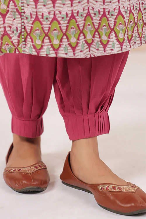 Shuddhi  Pink And Green A Line Kurta - Image 9