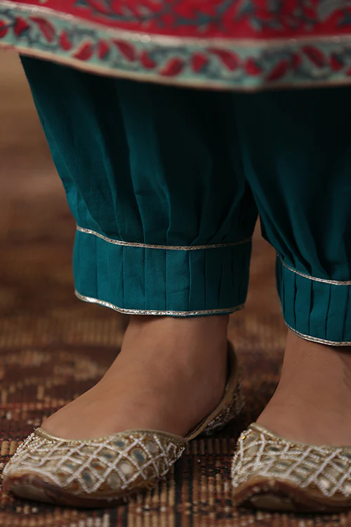 Shuddhi Pink And Teal Green Kurta And Duppata Set - Image 9