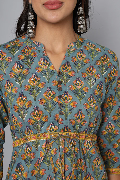 Shuddhi Powder Blue With Mustard Dress - Image 2