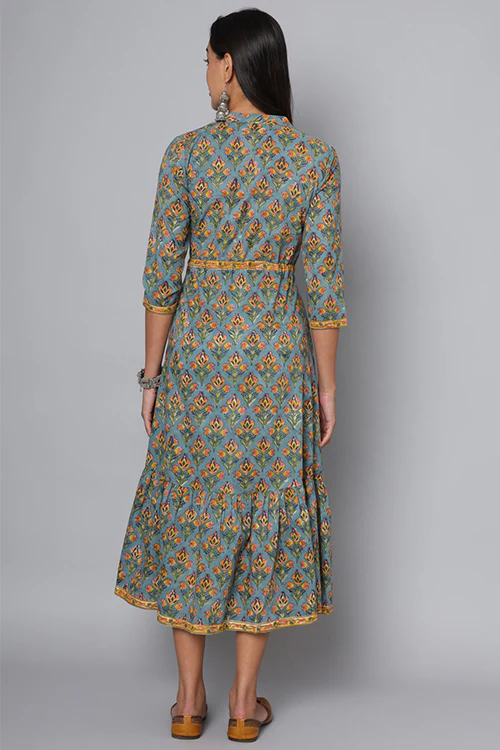 Shuddhi Powder Blue With Mustard Dress - Image 3