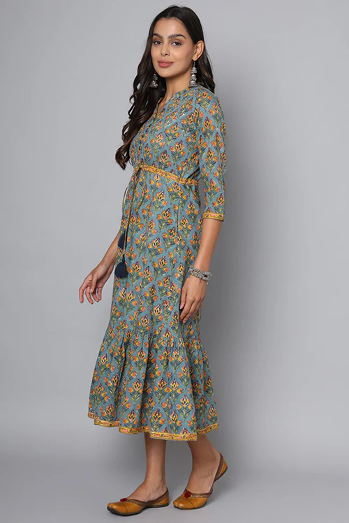 Shuddhi Powder Blue With Mustard Dress - Image 5