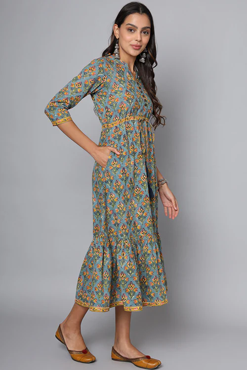 Shuddhi Powder Blue With Mustard Dress - Image 6