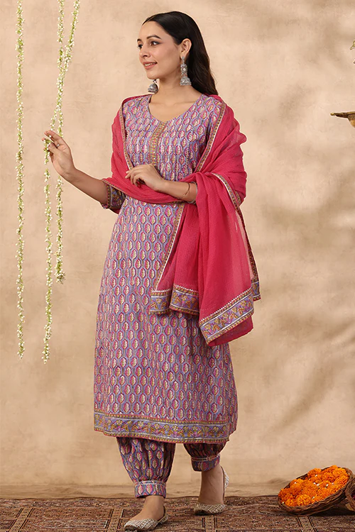 Shuddhi Purple And Red 3 Piece Kurta Set - Image 4