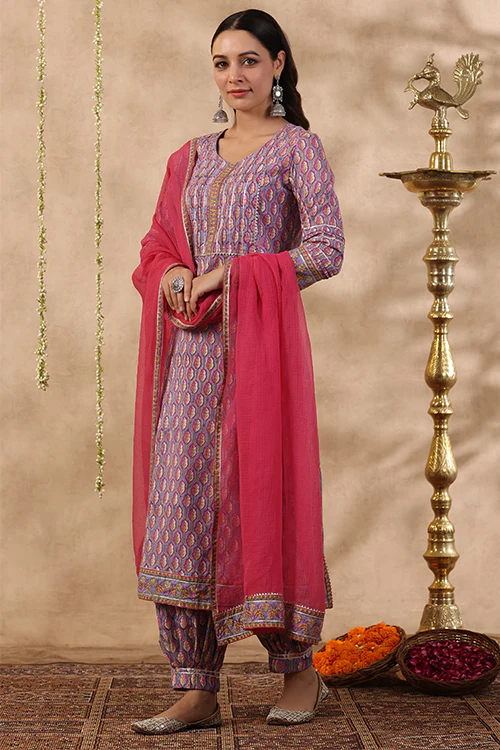 Shuddhi Purple And Red 3 Piece Kurta Set - Image 7
