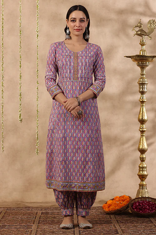Shuddhi Purple And Red 3 Piece Kurta Set - Image 9