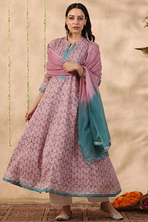 Shuddhi Purple And Teal Green Piece Kurta And Duppatta Set - Image 3
