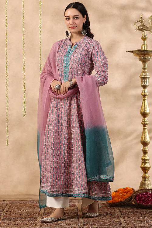 Shuddhi Purple And Teal Green Piece Kurta And Duppatta Set - Image 5