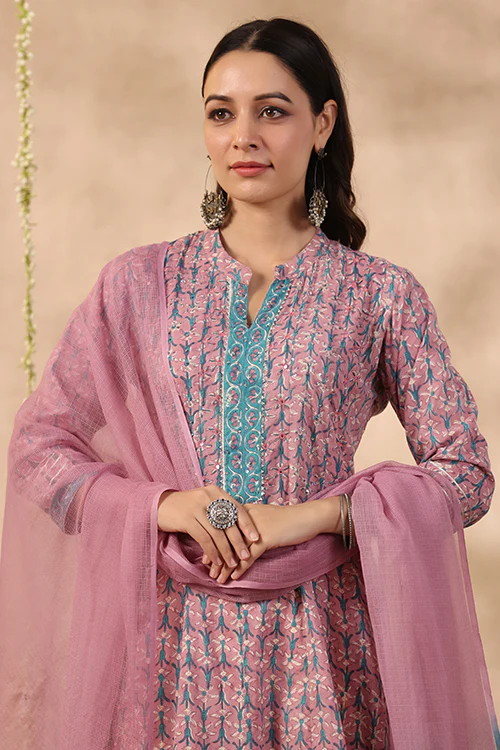 Shuddhi Purple And Teal Green Piece Kurta And Duppatta Set - Image 6