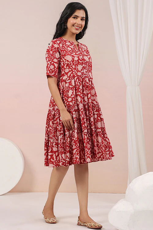 Shuddhi Red And Beige Tier Dress - Image 10