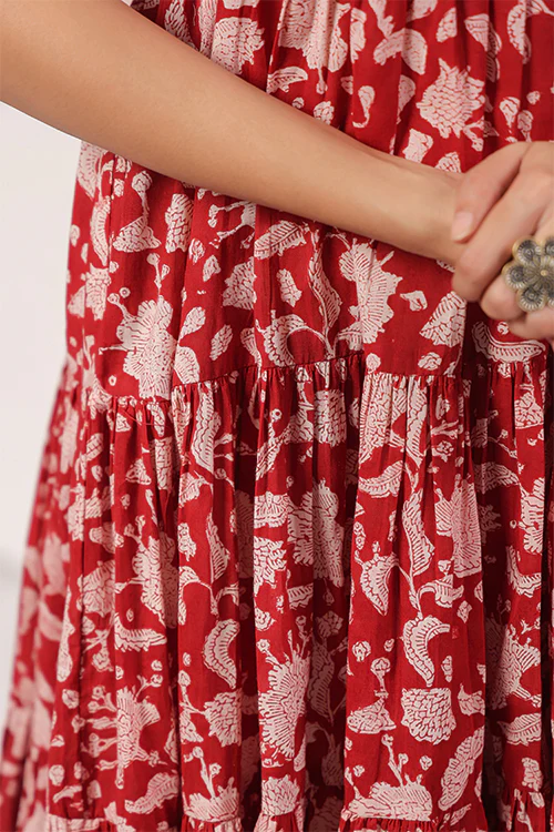 Shuddhi Red And Beige Tier Dress - Image 7