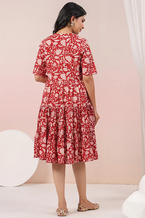 Shuddhi Red And Beige Tier Dress - Image 8