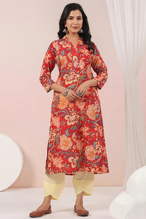 Shuddhi Red And Green Semi Aline